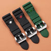 New design Panerai Submersible replacement Rubber strap - black and green strap with silver buckle logo