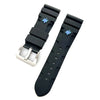 New design Panerai Submersible Rubber strap in black with blue logo and silver buckle