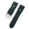 New design Panerai Submersible Rubber strap in black with green logo and silver buckle