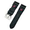 New design Panerai Submersible Rubber strap in black with red logo and silver buckle