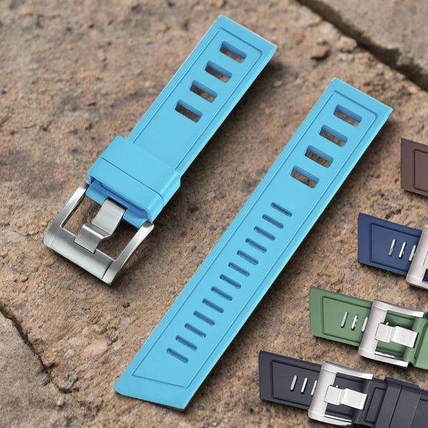 FKM Rubber Straps are made from durable fluorine rubber. Comes in 10 vibrant colors. These straps feature quick release lug pins for easy customization. Soft and comfy, they're the perfect blend of style and function.
