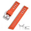 FKM Rubber Straps in Orange. These are made from durable fluorine rubber. These straps feature quick release lug pins for easy customization. Soft and comfy, they're the perfect blend of style and function.